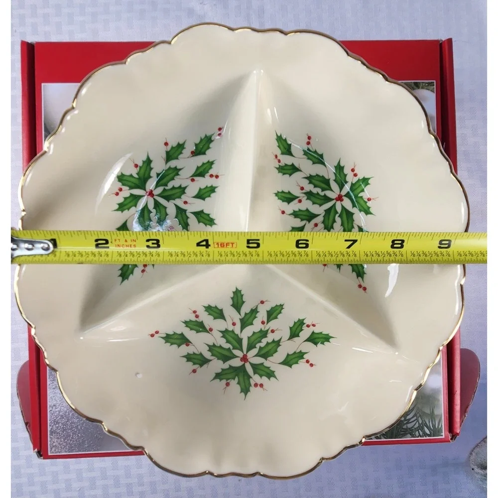 Lenox Holiday Archive 3 Sections Server Relish Holly Berries Gold Trim New!